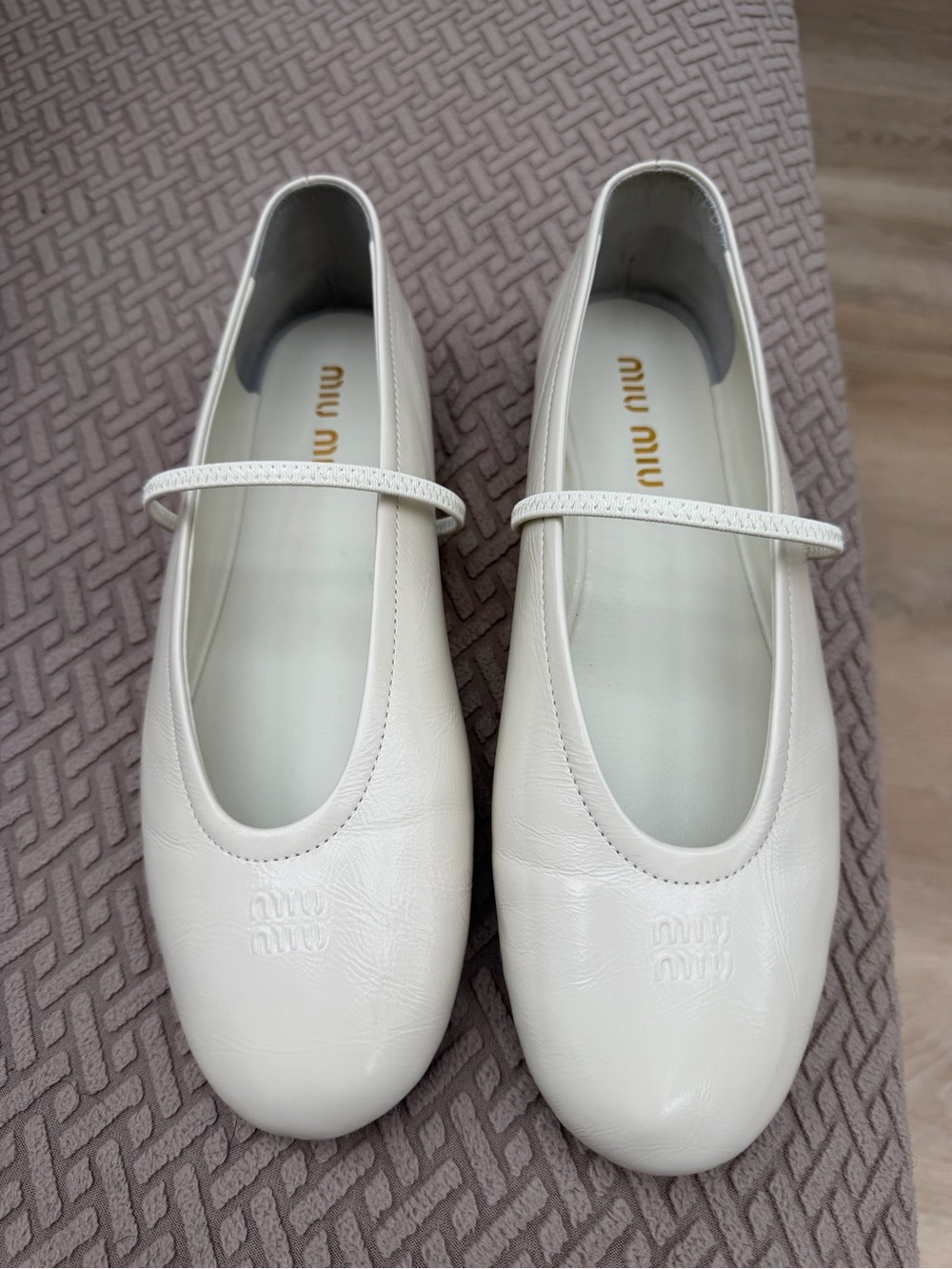 Miu Miu Yvory Napa Leather Strap Mary Jane Flats